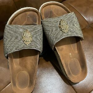Kurt Geiger Gold Embellished Slide Sandals
